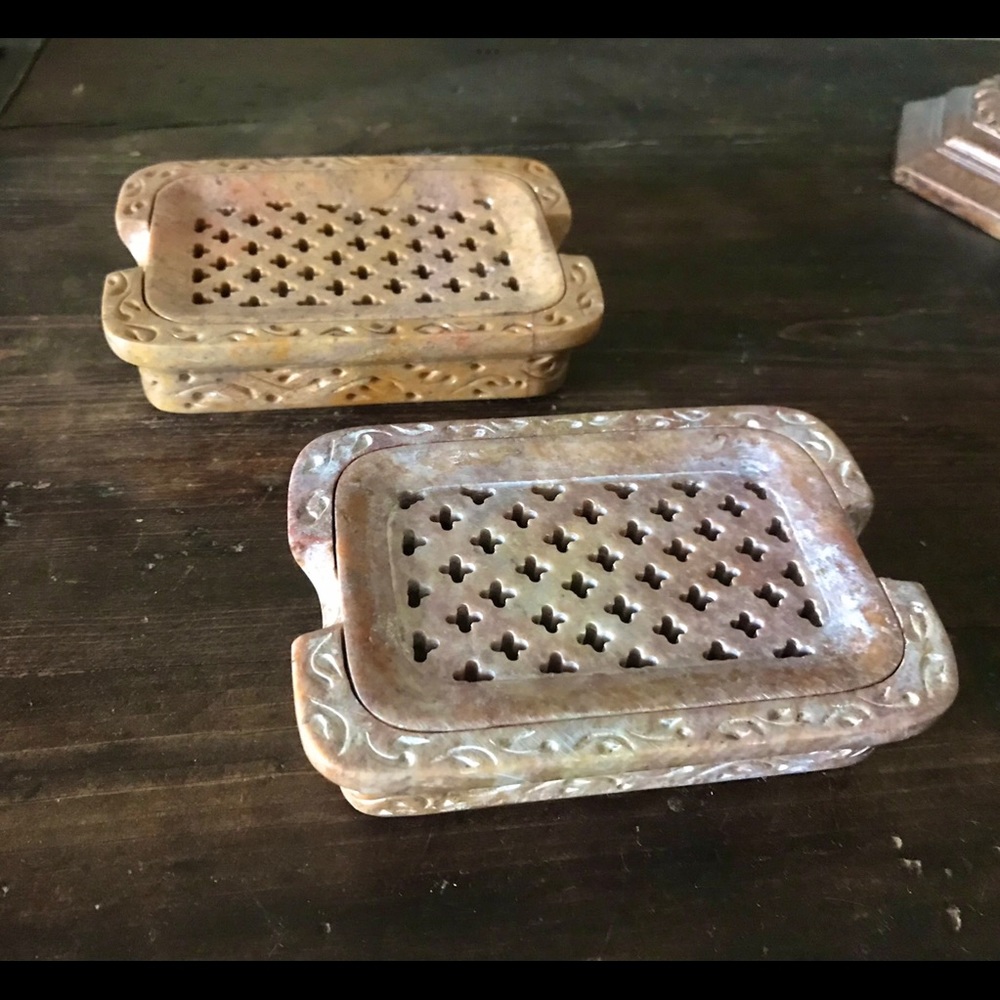 Natural Hand Carved Stone Soapdish Soap Holder 2pc